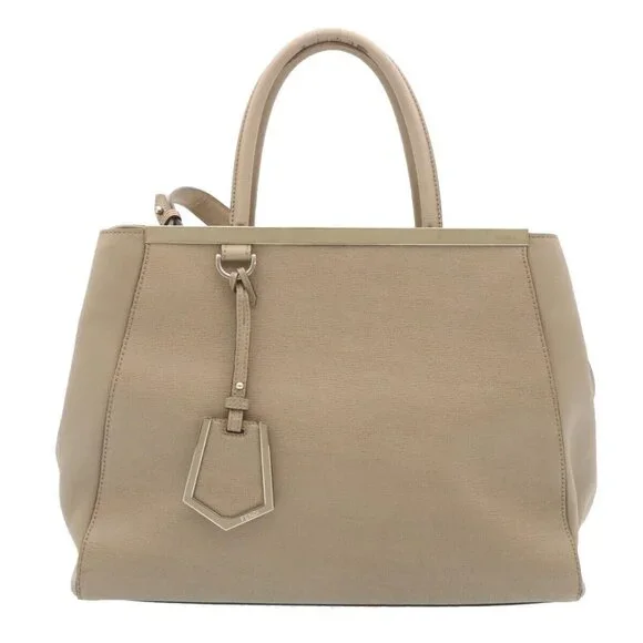 FENDI Hand Bag Leather 2way Shoulder Bag Gray Auth am2118g